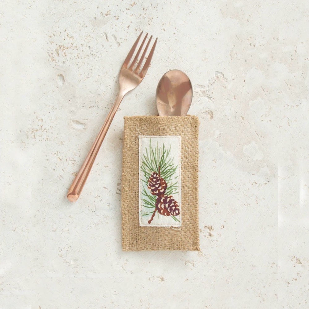 Holiday Pinecone silverware / cutlery boutique pouch (set of 8)